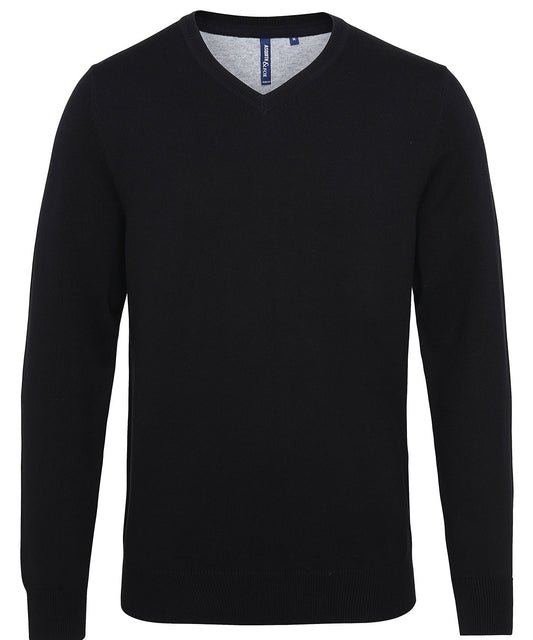 Personalised Knitted Jumpers - Black Asquith & Fox Men's cotton blend v-neck sweater