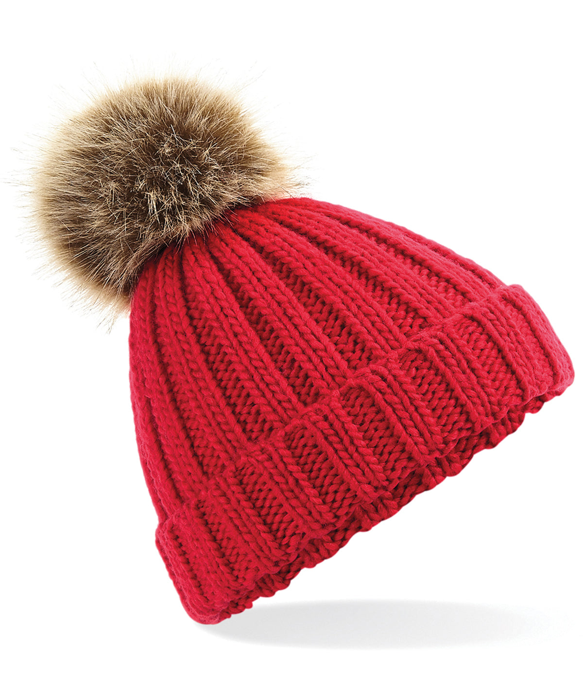 Personalised Hats - Beechfield Fur pop pom chunky beanie