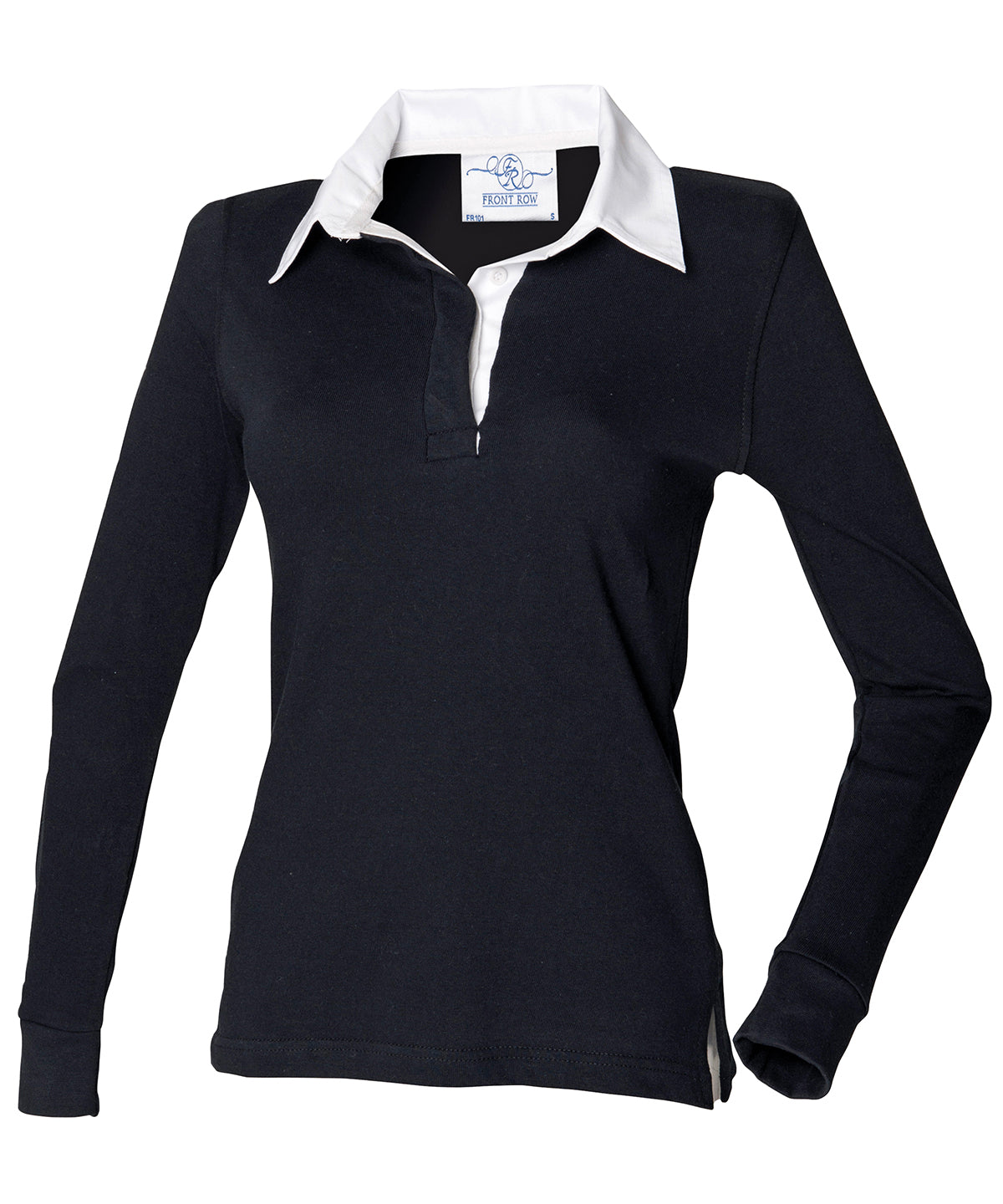 Personalised Polo Shirts - Black Front Row Women's long sleeve plain rugby shirt
