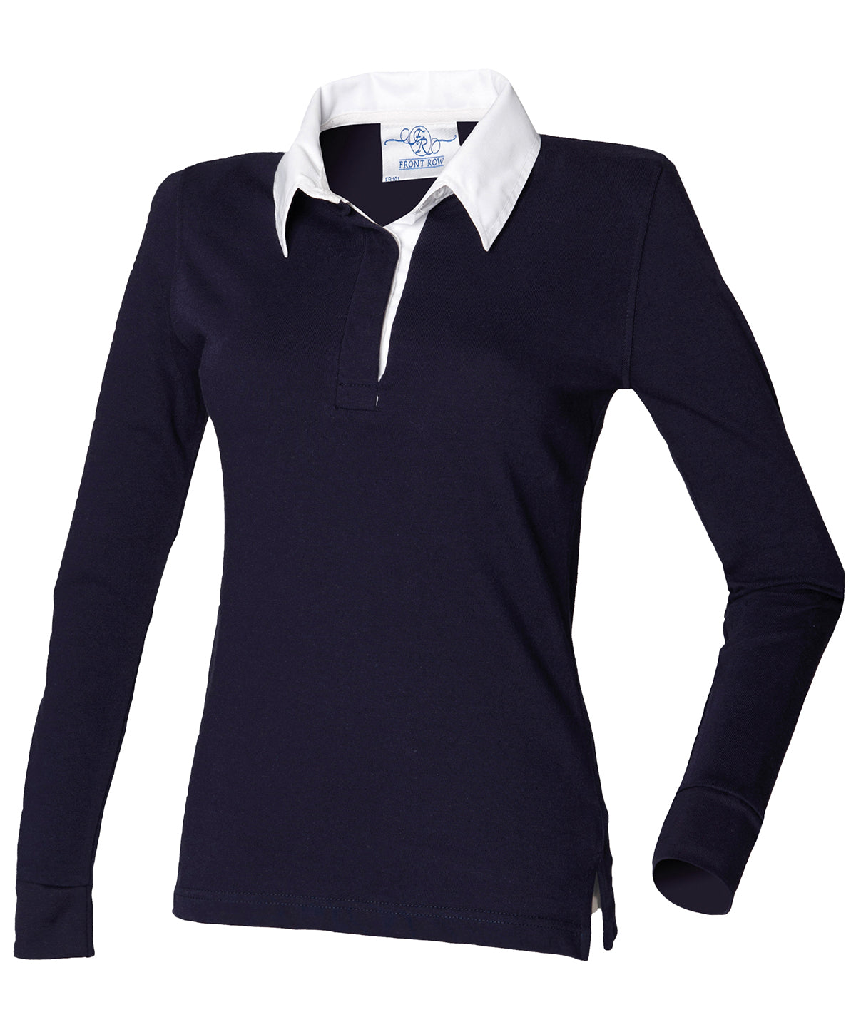 Personalised Polo Shirts - Black Front Row Women's long sleeve plain rugby shirt