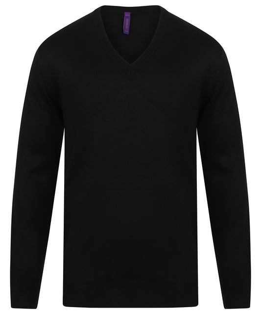 Personalised Knitted Jumpers - Black Henbury Cashmere touch acrylic v-neck jumper