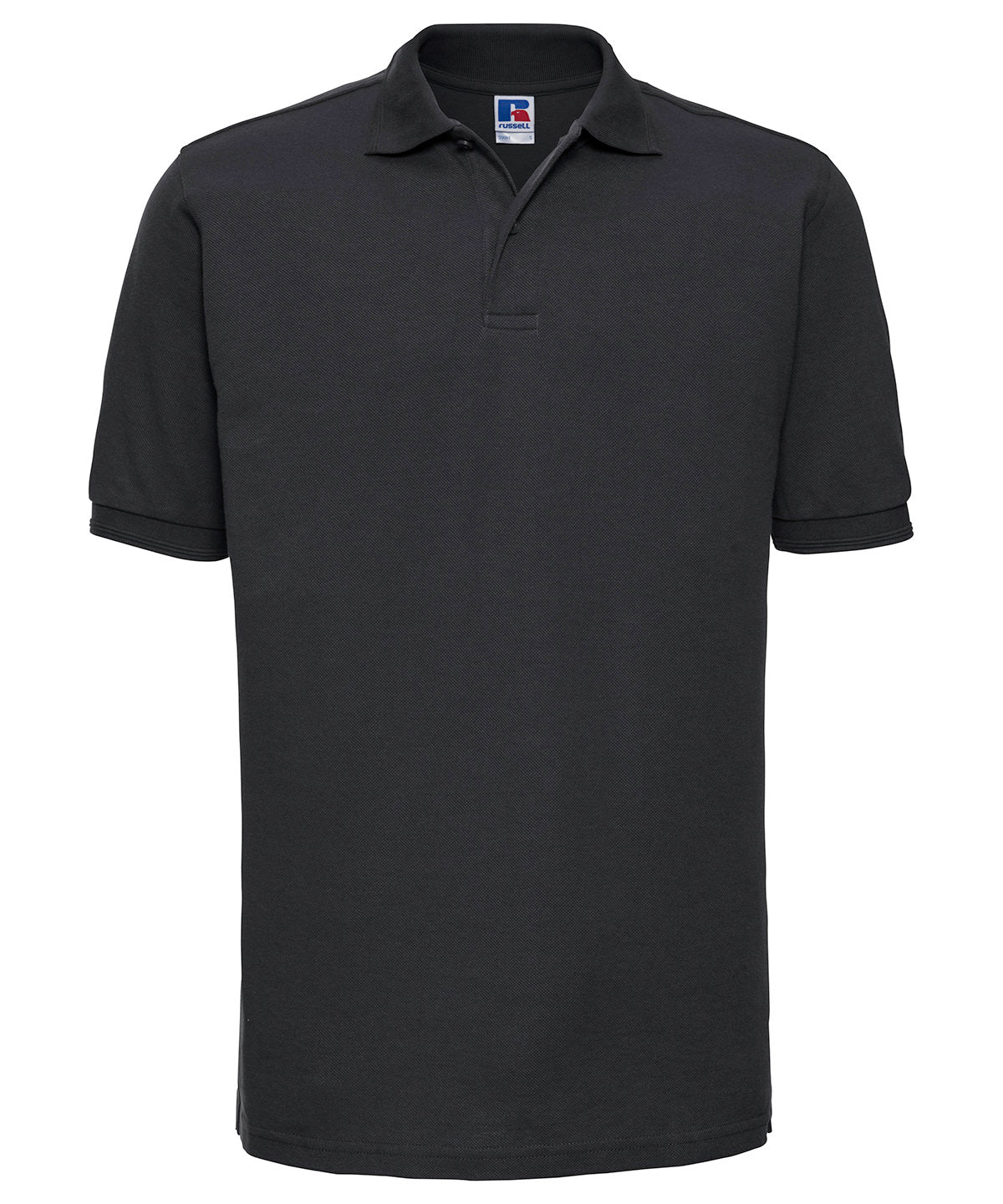 Personalised Polo Shirts - Black Russell Europe Hard-wearing 60°C wash polo