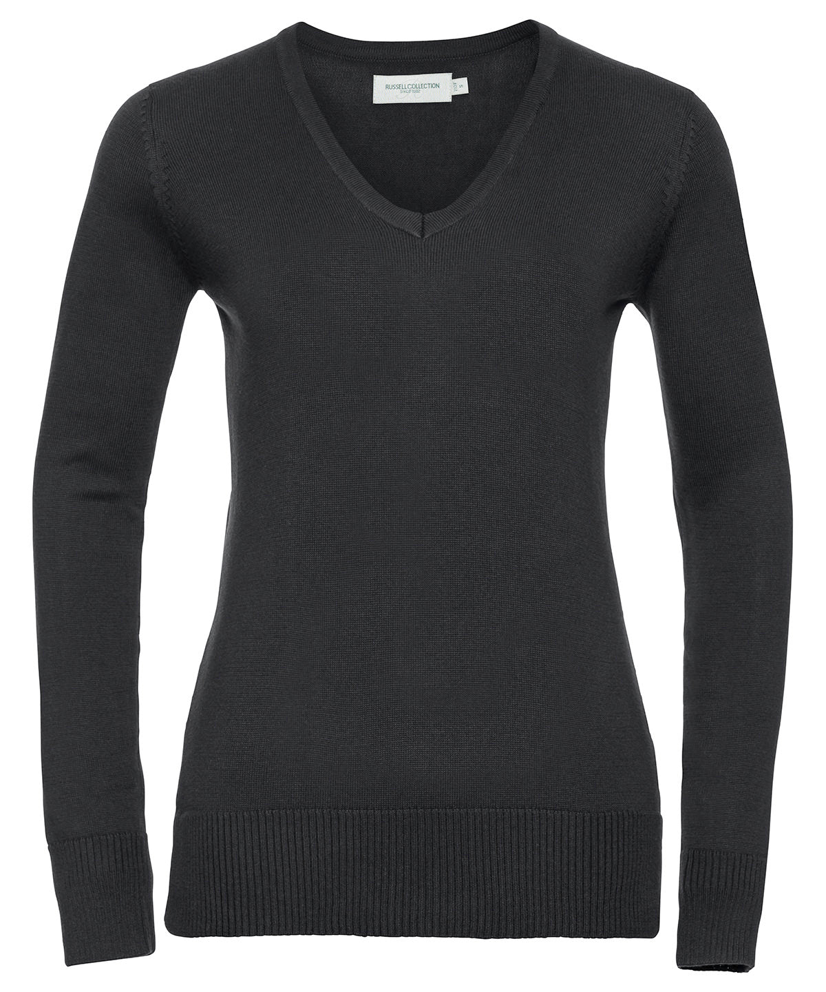 Personalised Knitted Jumpers - Black Russell Collection Women's v-neck knitted sweater