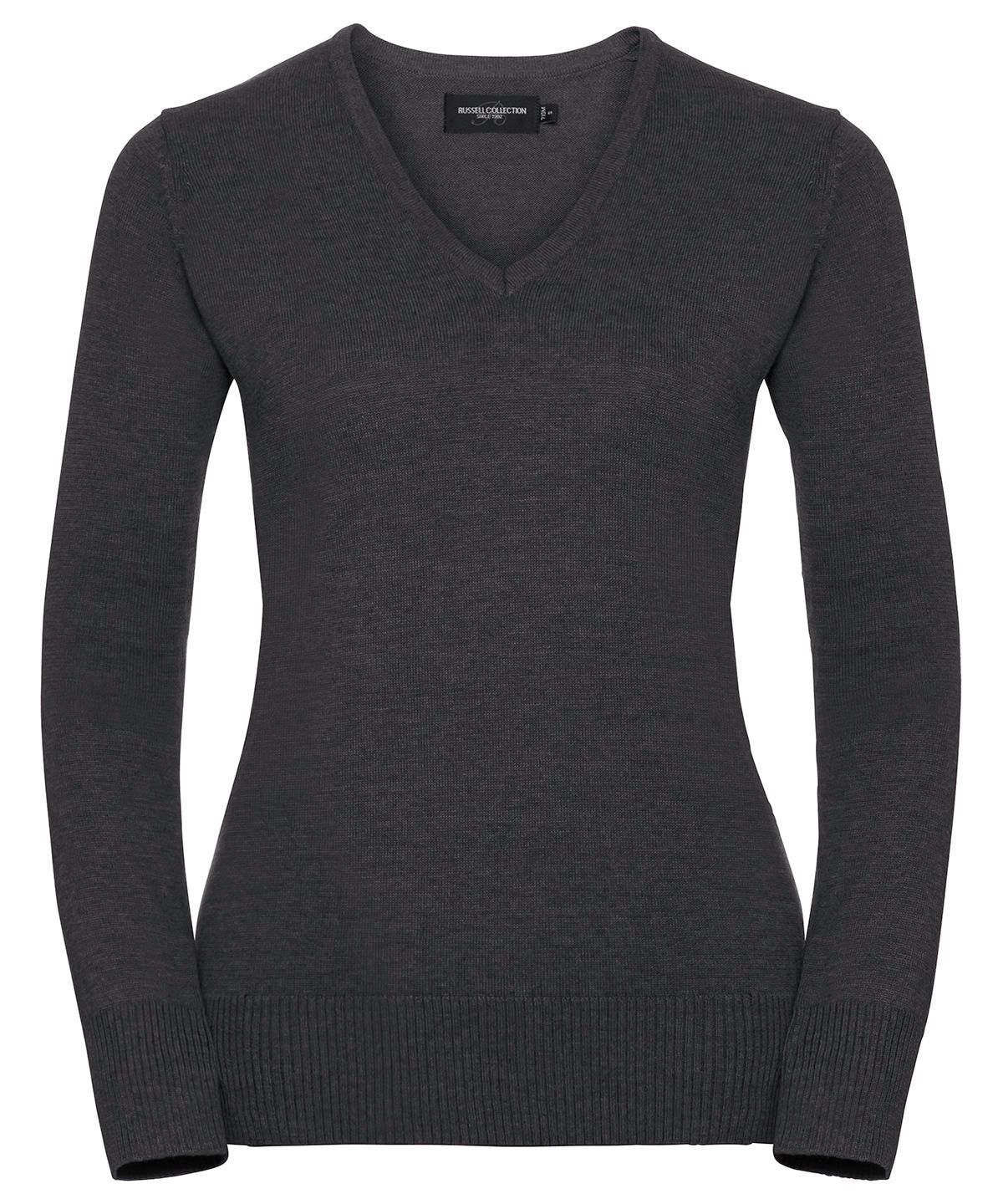 Personalised Knitted Jumpers - Black Russell Collection Women's v-neck knitted sweater