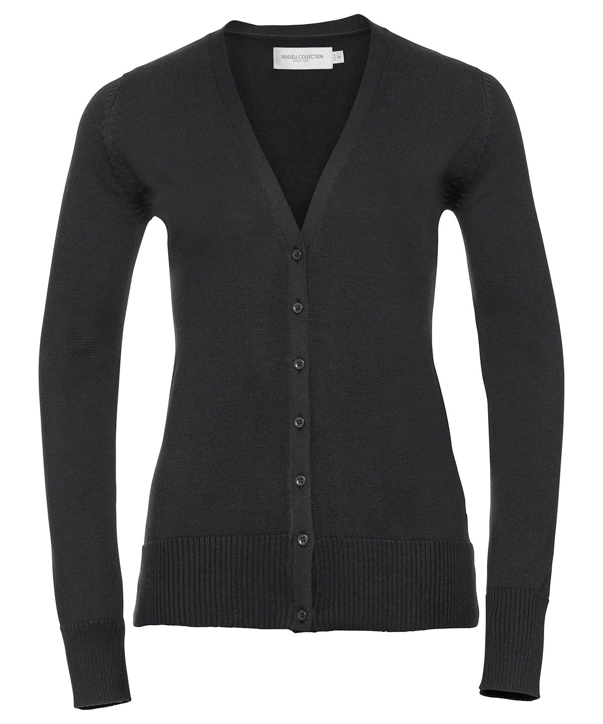 Personalised Cardigans - Black Russell Collection Women's v-neck knitted cardigan