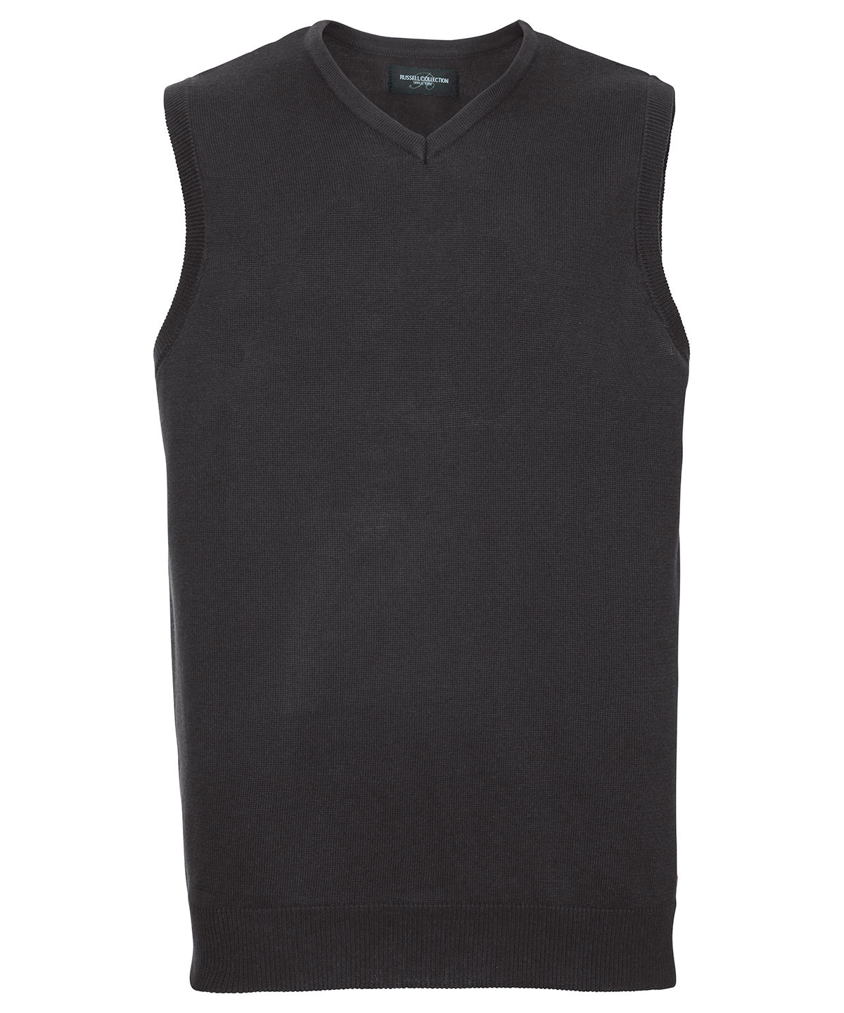 Personalised Knitted Jumpers - Black Russell Collection V-neck sleeveless knitted sweater