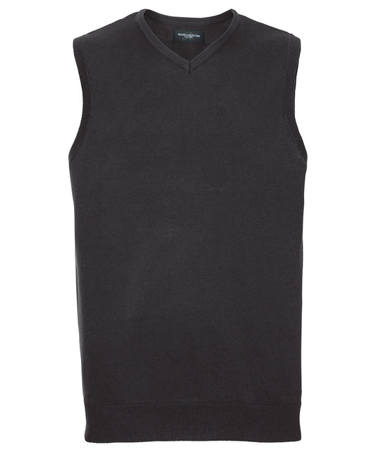 Personalised Knitted Jumpers - Black Russell Collection V-neck sleeveless knitted sweater