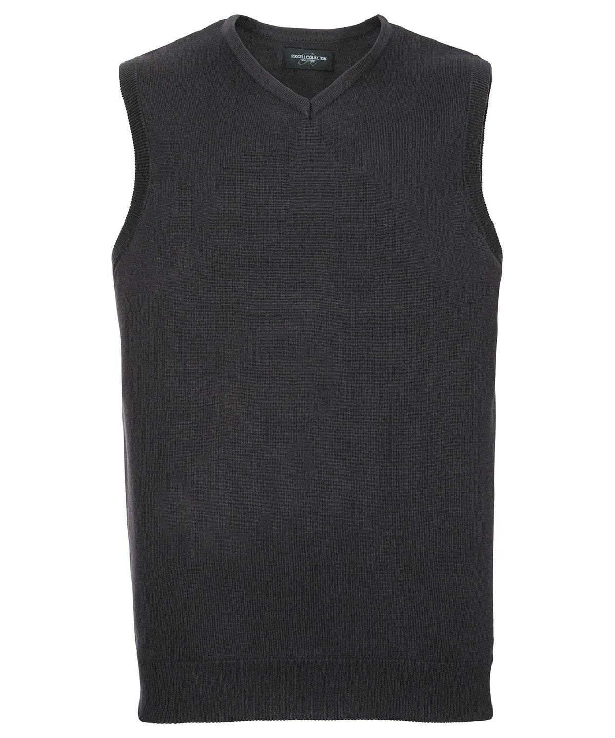 Personalised Knitted Jumpers - Black Russell Collection V-neck sleeveless knitted sweater