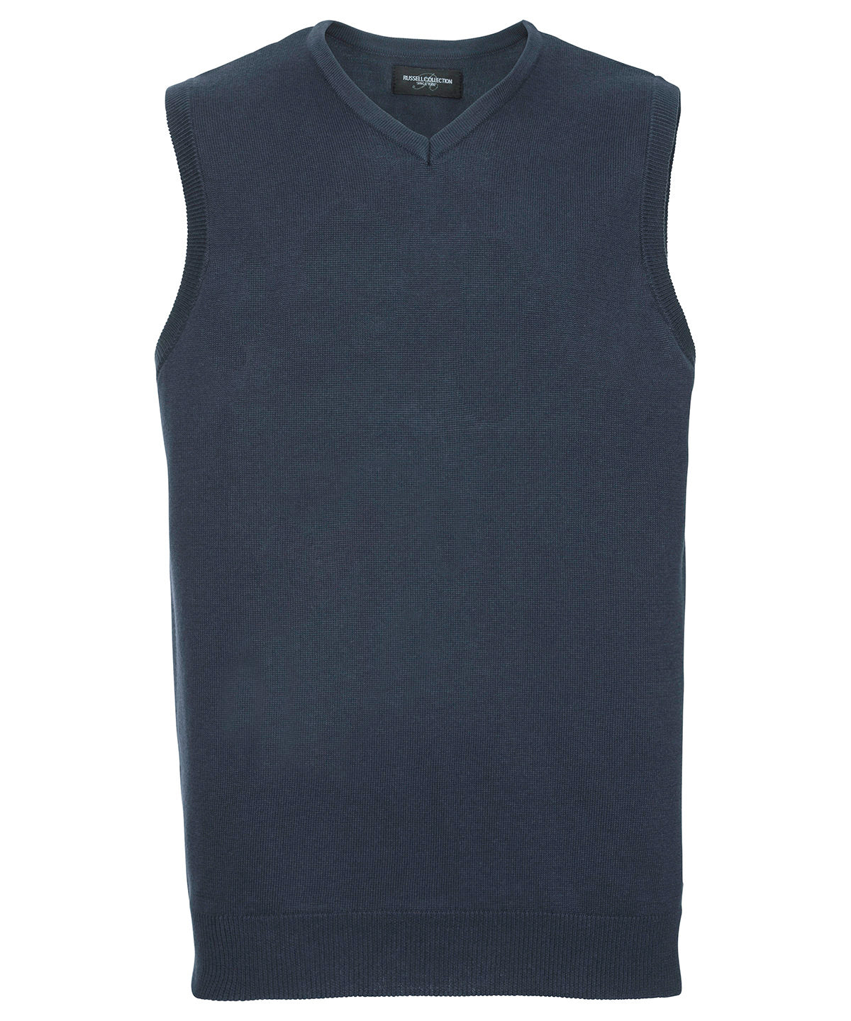 Personalised Knitted Jumpers - Black Russell Collection V-neck sleeveless knitted sweater