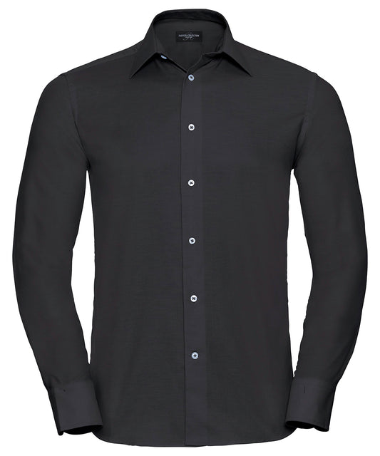 Personalised Shirts - Black Russell Collection Long sleeve easycare tailored Oxford shirt