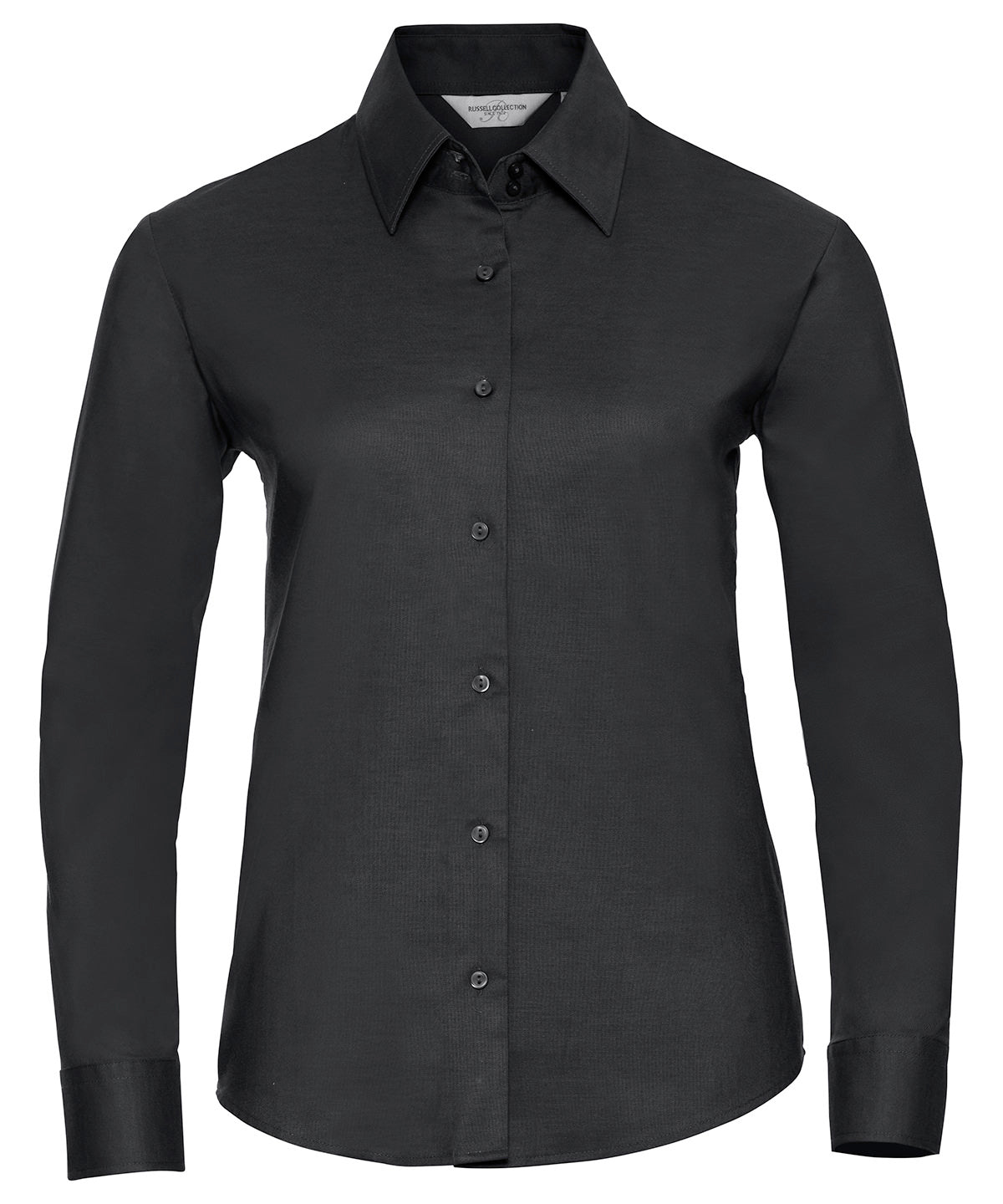 Personalised Shirts - Black Russell Collection Women's long sleeve easycare Oxford shirt