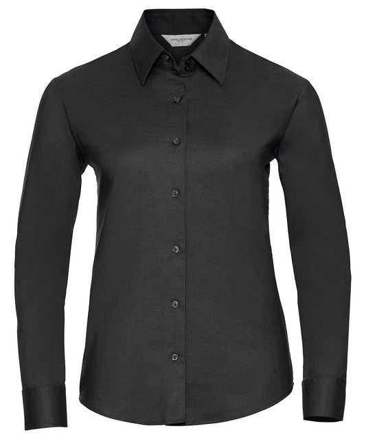 Personalised Shirts - Black Russell Collection Women's long sleeve easycare Oxford shirt