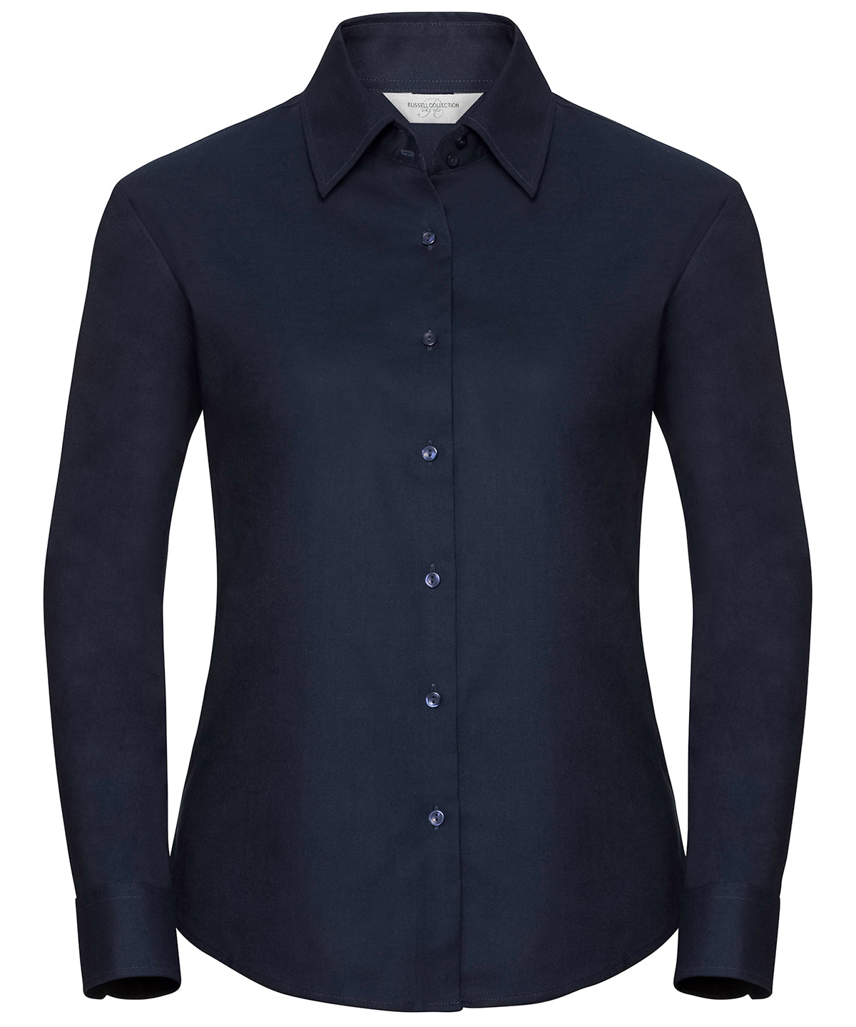 Personalised Shirts - Black Russell Collection Women's long sleeve easycare Oxford shirt