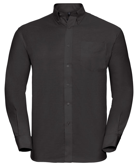 Personalised Shirts - Black Russell Collection Long sleeve easycare Oxford shirt