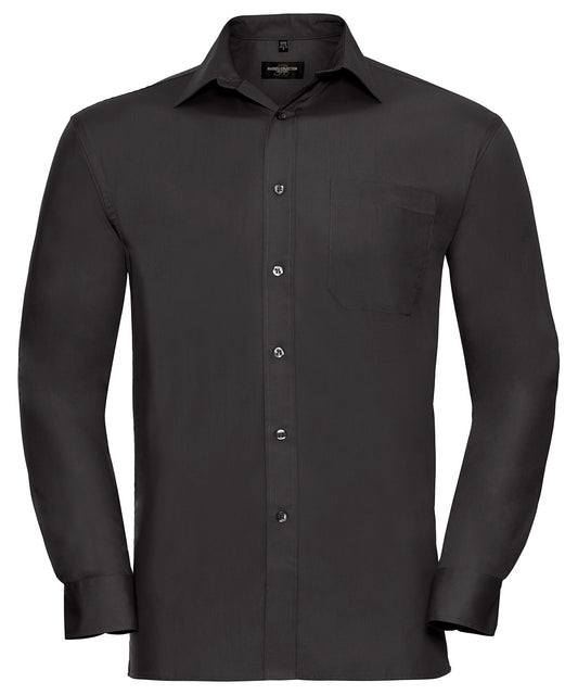Personalised Shirts - Black Russell Collection Long sleeve pure cotton easycare poplin shirt