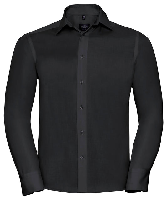 Personalised Shirts - Black Russell Collection Long sleeve tailored ultimate non-iron shirt