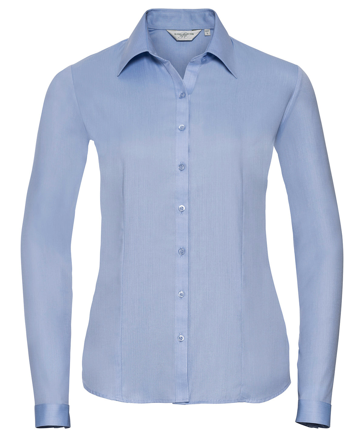 Personalised Shirts - Light Blue Russell Collection Women's long sleeve herringbone shirt