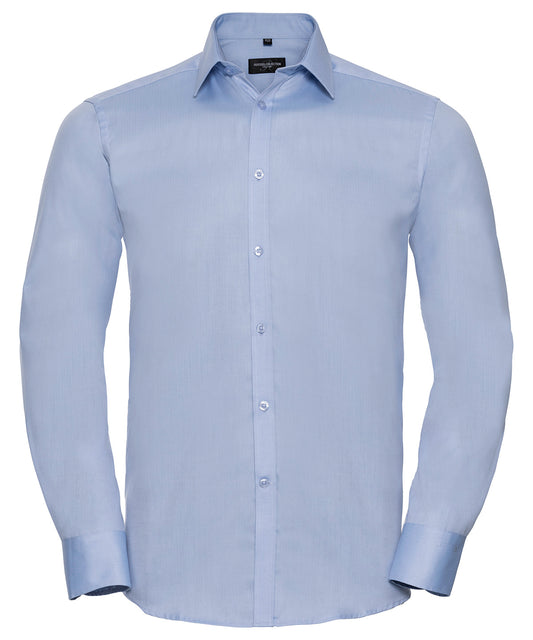 Personalised Shirts - Light Blue Russell Collection Long sleeve herringbone shirt