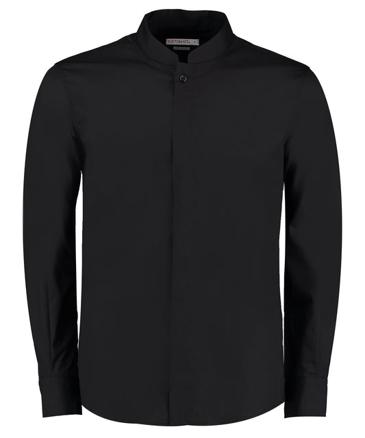 Personalised Shirts - Black Kustom Kit Mandarin collar shirt long-sleeved (tailored fit)