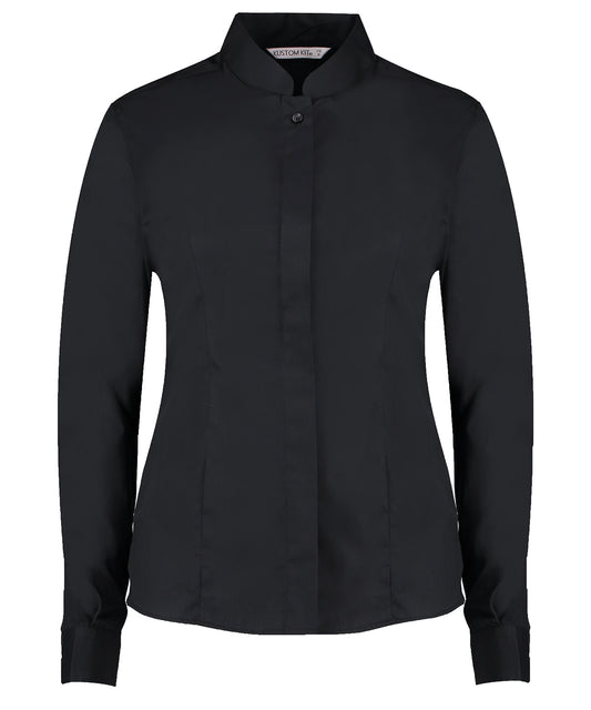 Personalised Shirts - Black Kustom Kit Women's mandarin collar shirt long-sleeved (tailored fit)
