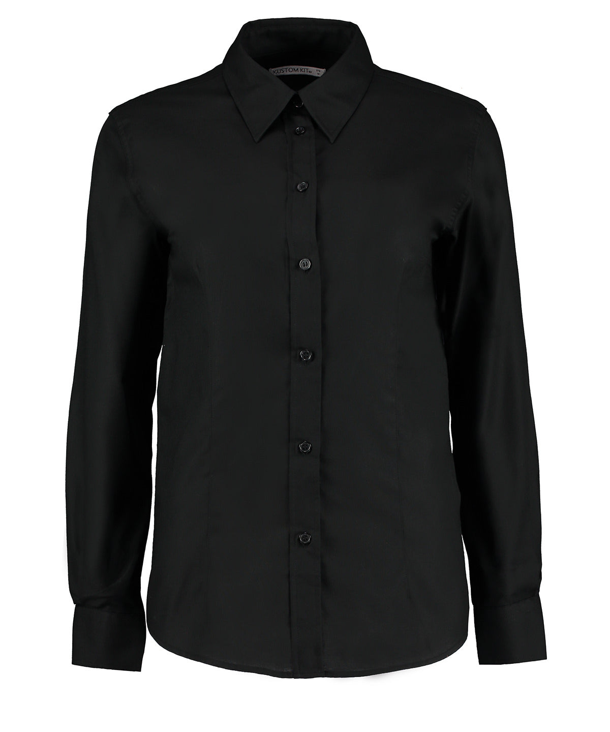 Personalised Blouses - Black Kustom Kit Women's workplace Oxford blouse long-sleeved (tailored fit)