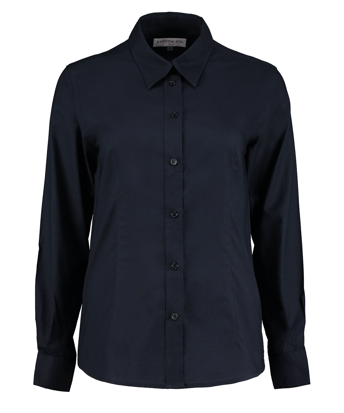 Personalised Blouses - Black Kustom Kit Women's workplace Oxford blouse long-sleeved (tailored fit)