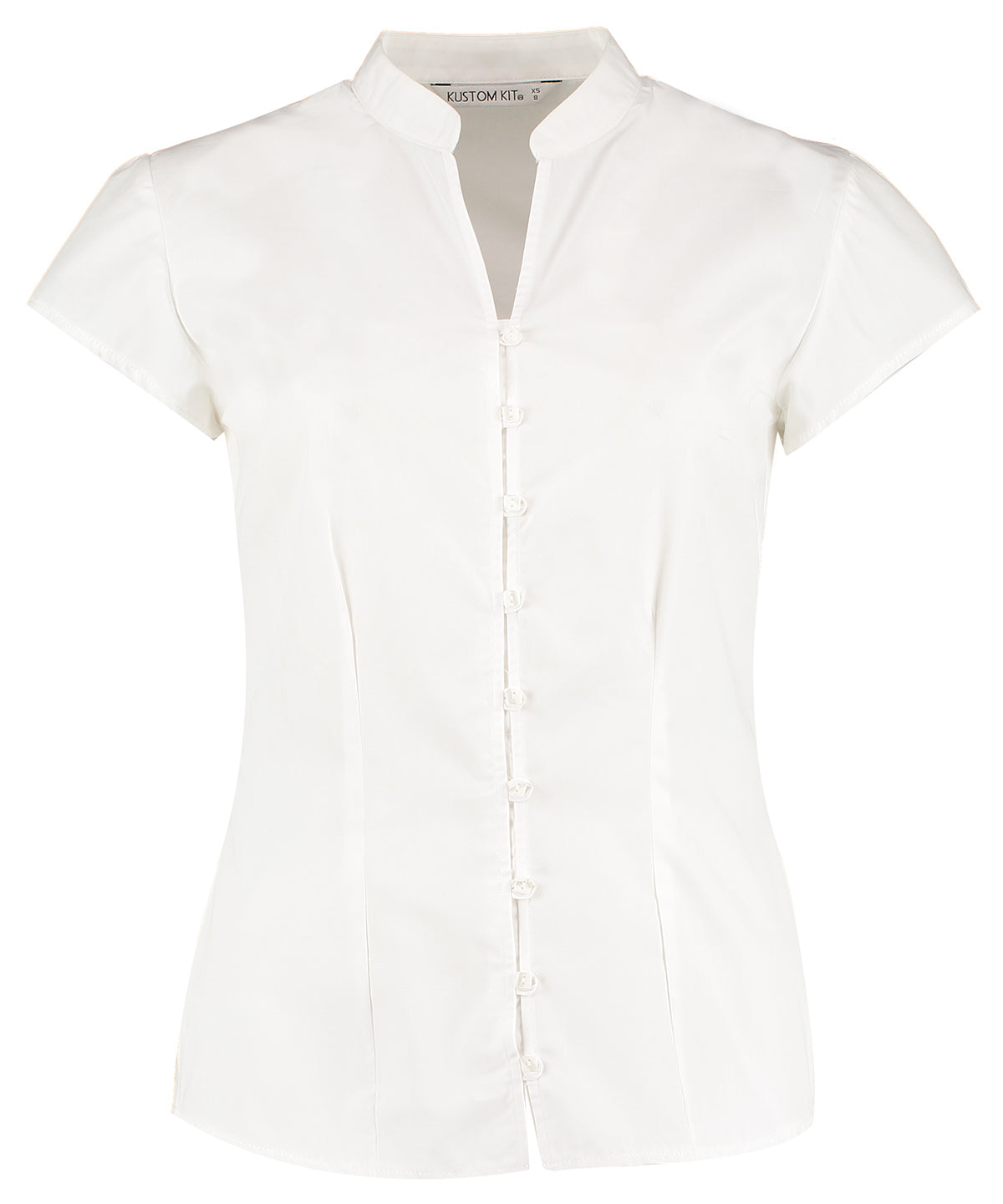 Personalised Blouses - Black Kustom Kit Women's continental blouse mandarin collar cap sleeve (tailored fit)
