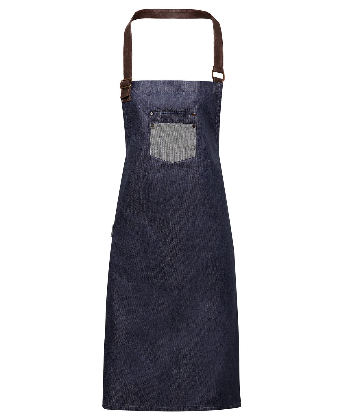 Personalised Aprons - Navy Premier Division waxed-look denim bib apron with faux leather