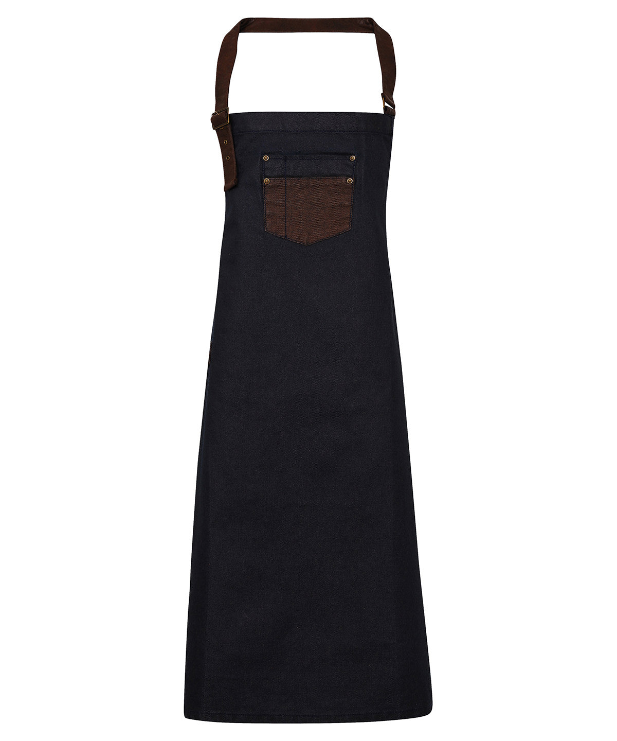 Personalised Aprons - Navy Premier Division waxed-look denim bib apron with faux leather