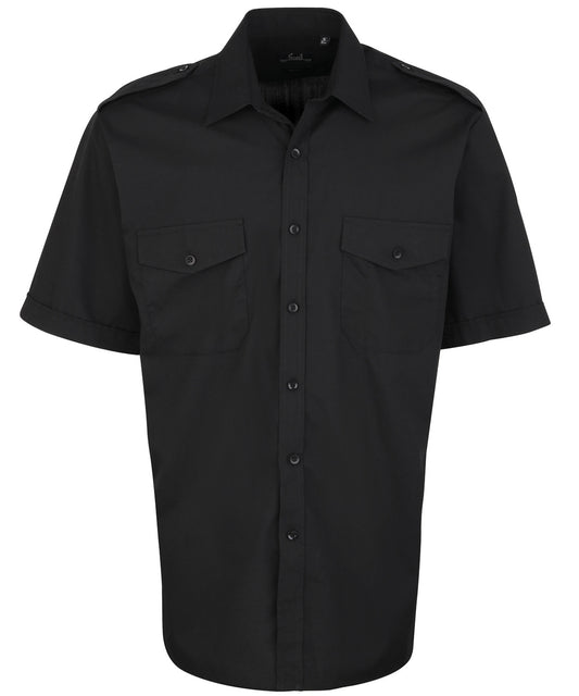 Personalised Shirts - Black Premier Short sleeve pilot shirt