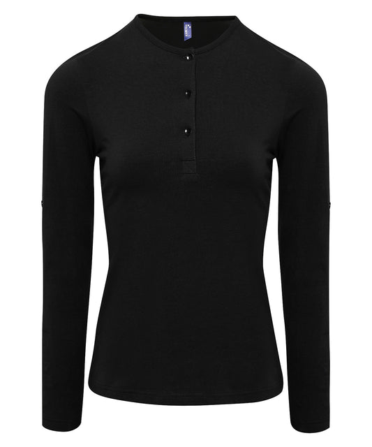 Personalised T-Shirts - Black Premier Women's Long John roll-sleeve tee