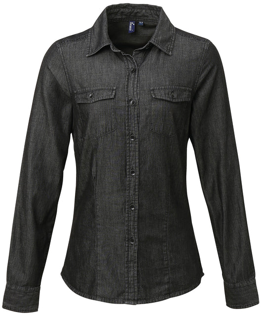 Personalised Shirts - Black Premier Women's jeans stitch denim shirt