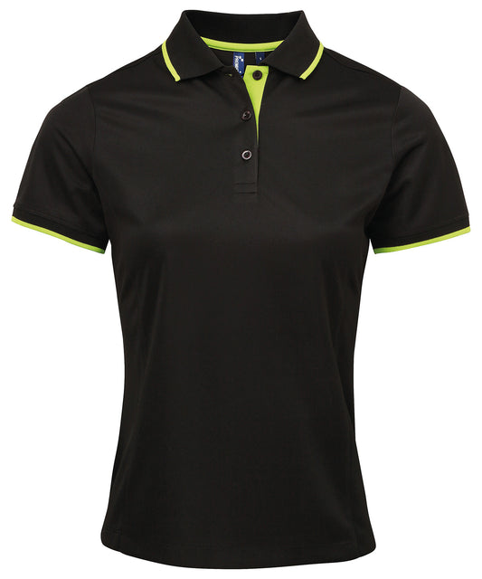 Personalised Polo Shirts - Black Premier Women's contrast Coolchecker® polo