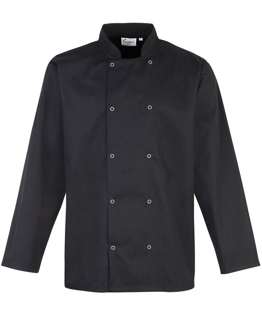 Personalised Chef Jackets - Black Premier Studded front long sleeve chef's jacket