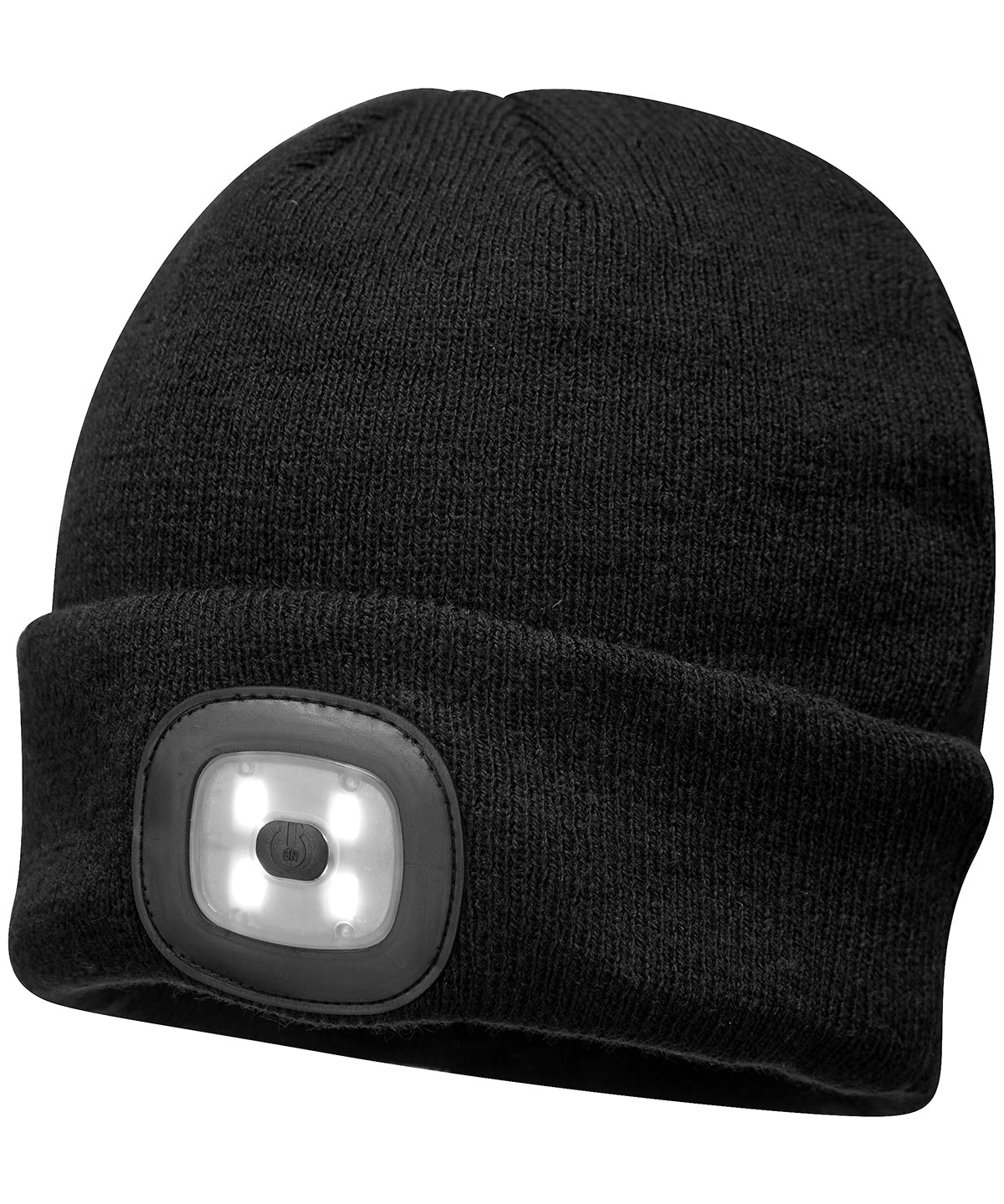 Personalised Hats - Black Portwest Beanie LED headlight USB rechargeable (B029)