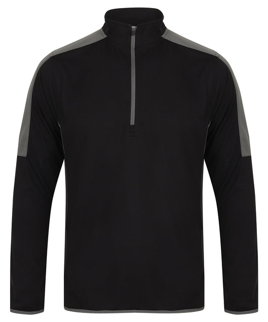 Personalised Sports Overtops - Black Finden & Hales ¼ zip mid-layer with contrast panelling