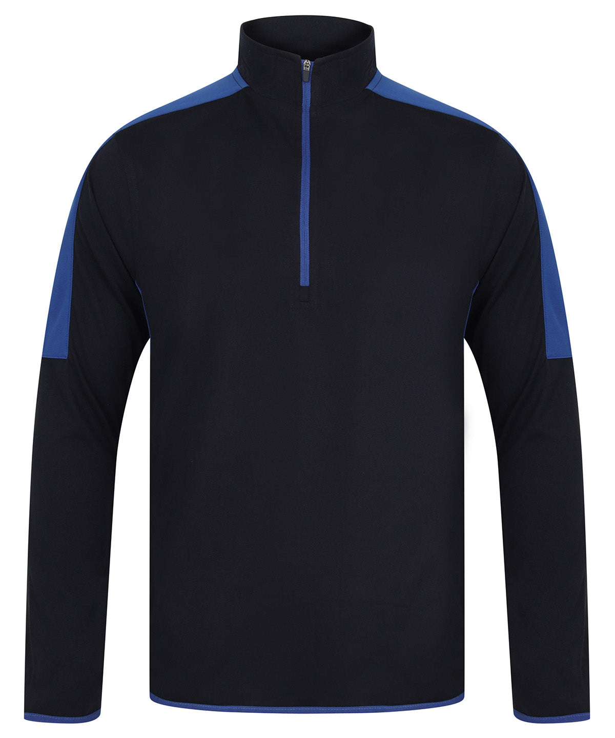 Personalised Sports Overtops - Black Finden & Hales ¼ zip mid-layer with contrast panelling