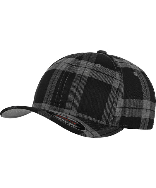 Personalised Caps - Black Flexfit by Yupoong Flexfit tartan plaid (6197)