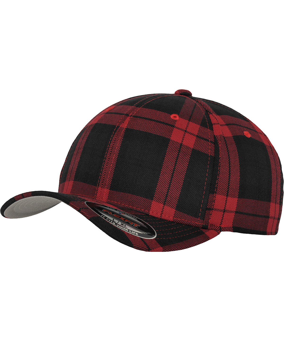 Personalised Caps - Black Flexfit by Yupoong Flexfit tartan plaid (6197)