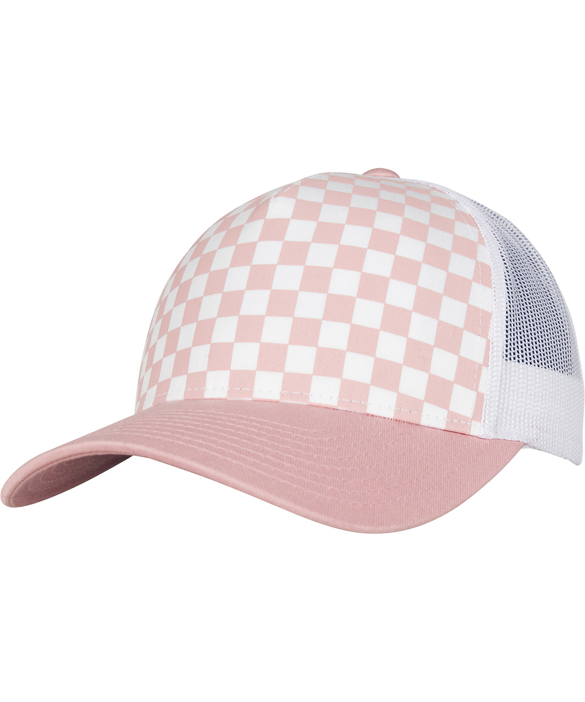 Personalised Caps - Light Pink Flexfit by Yupoong Checkerboard retro trucker (6506CB)