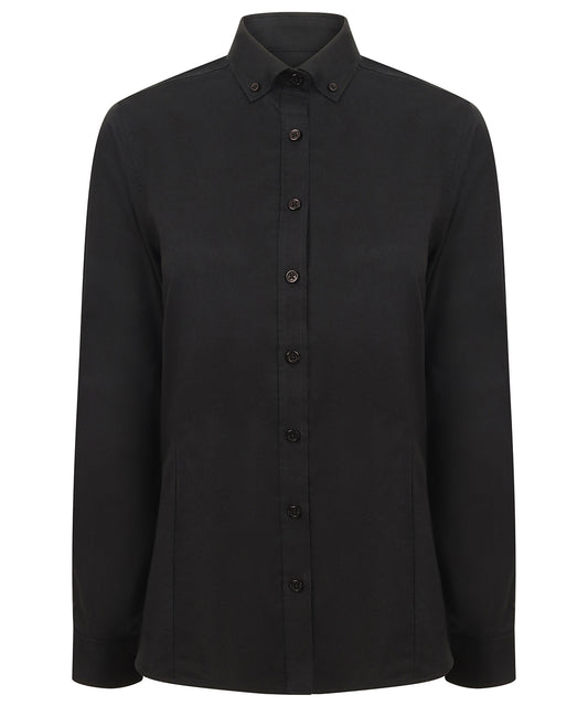 Personalised Shirts - Black Henbury Women's modern long sleeve Oxford shirt