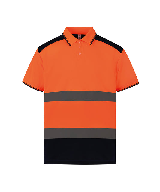Personalised Polo Shirts - Neon Orange Yoko Hi-vis two-tone polo shirt (HVJ220)