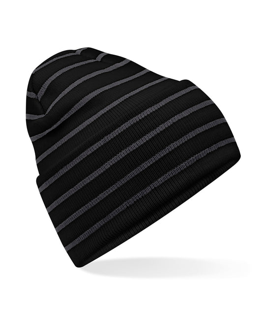 Personalised Hats - Off White Beechfield Original deep-cuffed striped beanie
