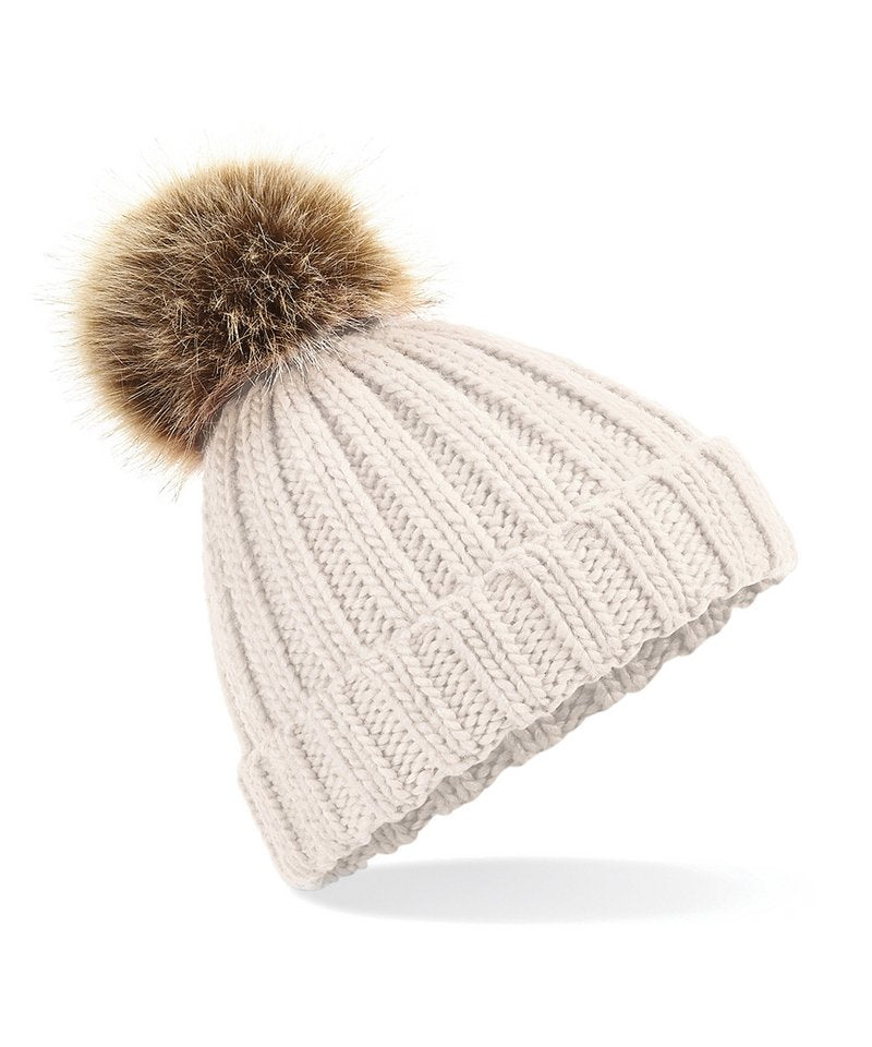 Personalised Hats - Beechfield Fur pop pom chunky beanie