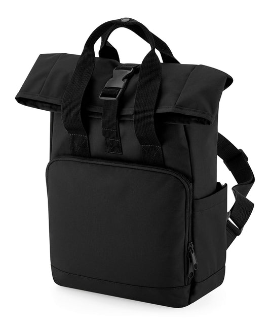 Personalised Bags - Black Bagbase Recycled mini twin handle roll-top backpack