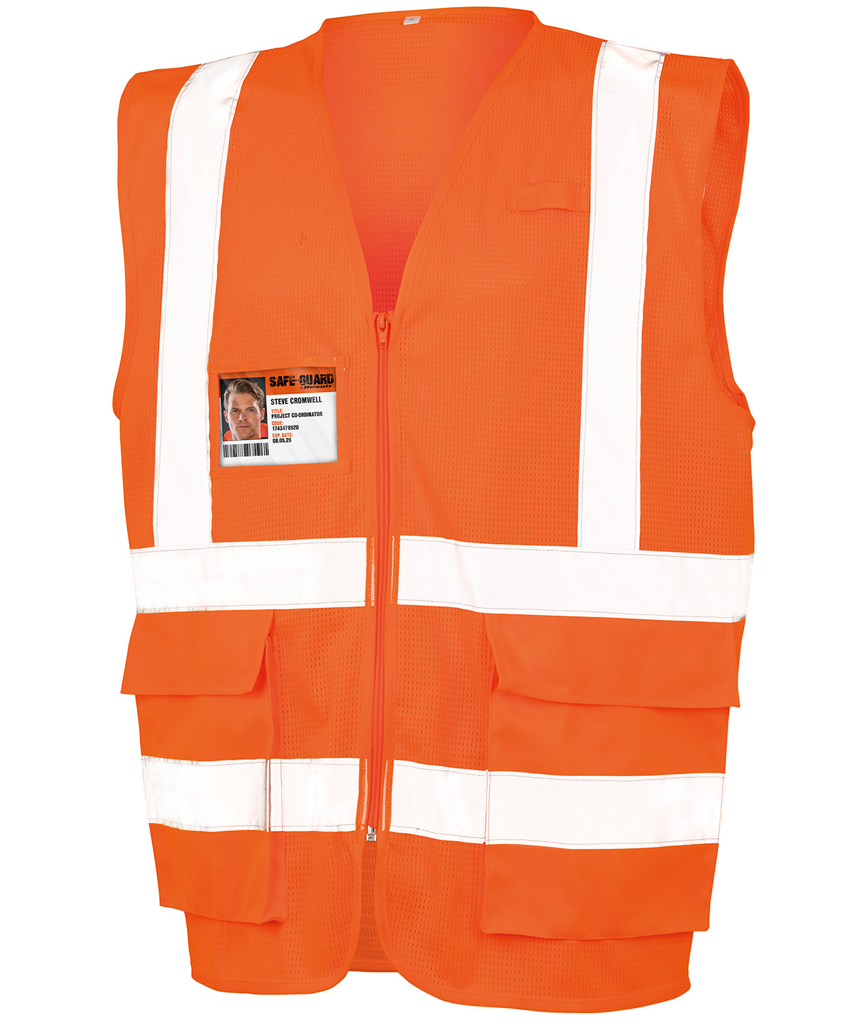 Personalised Safety Vests - Neon Orange Result Safeguard Executive cool mesh safety vest