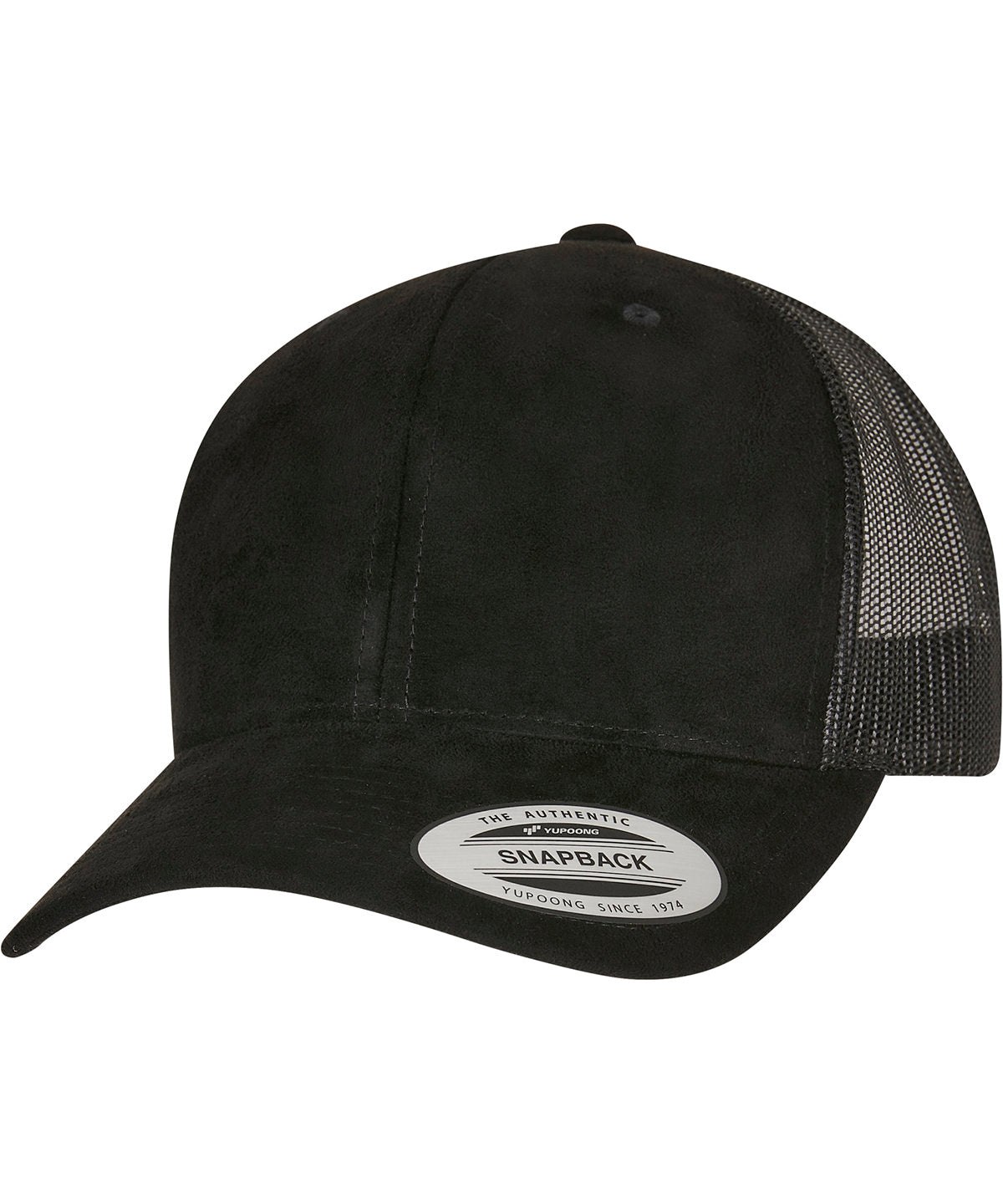 Personalised Caps - Black Flexfit by Yupoong Imitation suede leather trucker cap (6606SU)