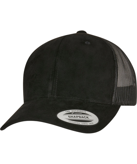 Personalised Caps - Black Flexfit by Yupoong Imitation suede leather trucker cap (6606SU)