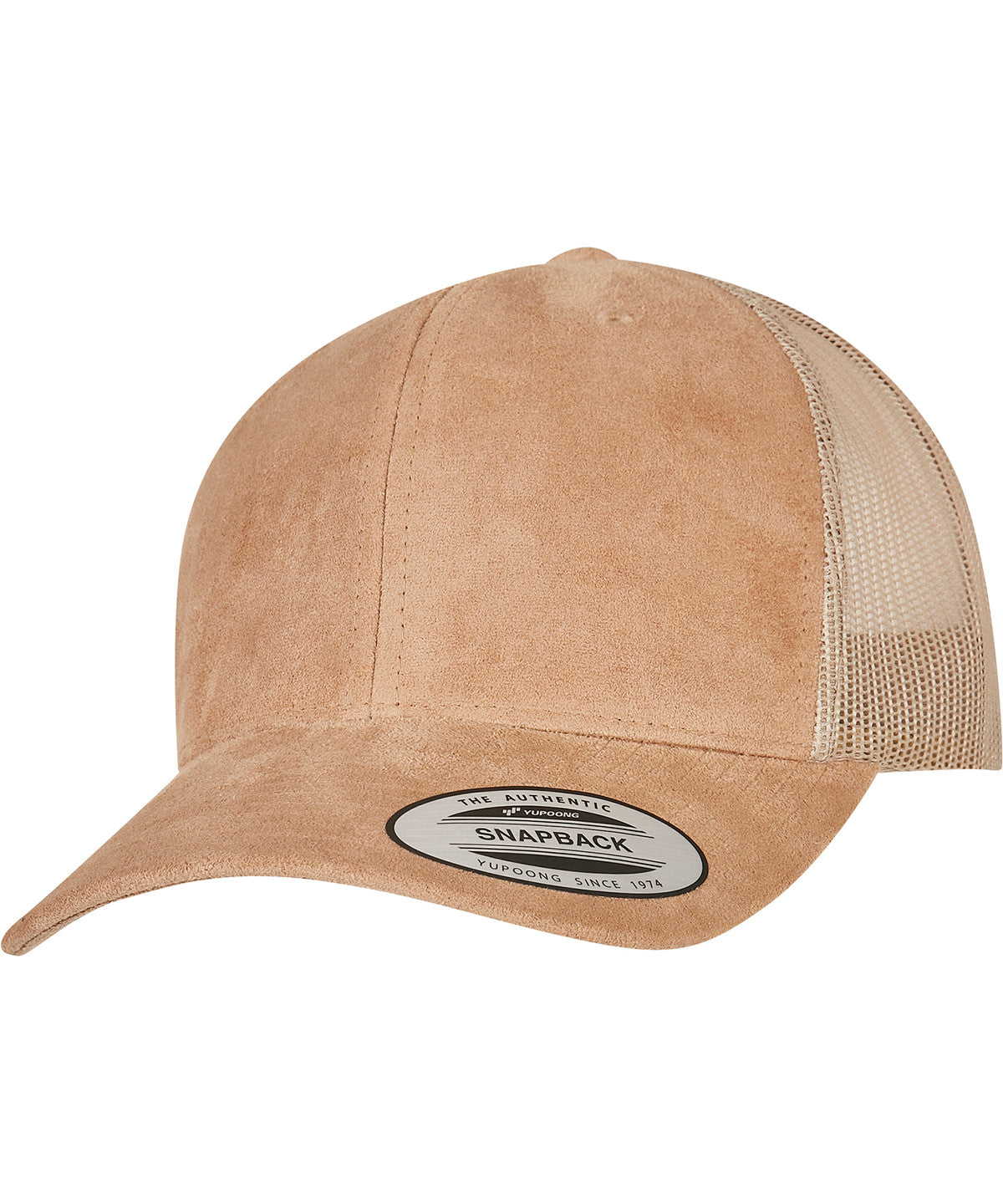 Personalised Caps - Khaki Flexfit by Yupoong Imitation suede leather trucker cap (6606SU)