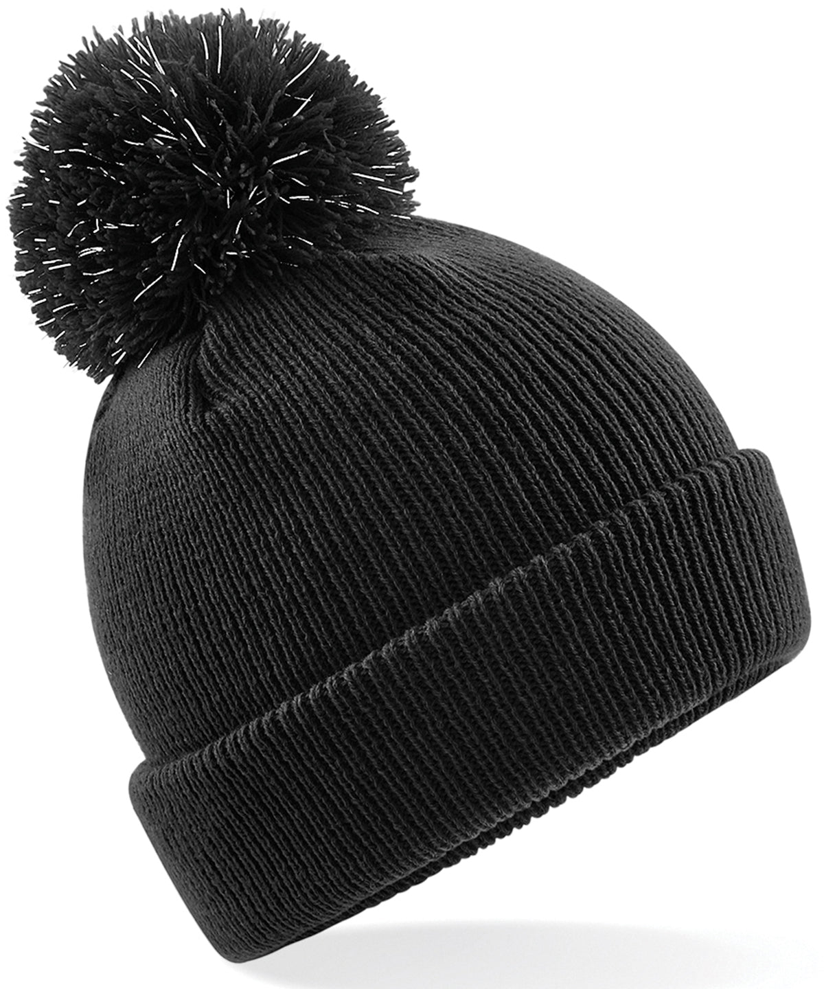 Personalised Hats - Black Beechfield Junior reflective bobble beanie